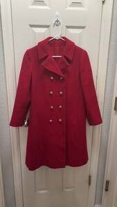 Shagmoor Vintage Red Double-Breasted Pea Coat with Gold and pink Button
